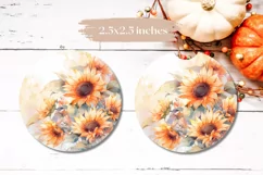Watercolor Sunflowers Sublimation, Floral Car Coasters PNG Product Image 2