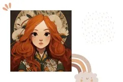 Red Hair Girl Pillow Design, Cartoon Pillow Sublimation Product Image 2