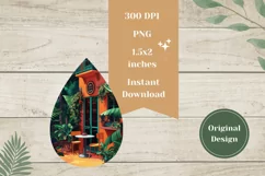 Tropical Teardrop Earrings PNG, Tropical Leaves Sublimation Product Image 2