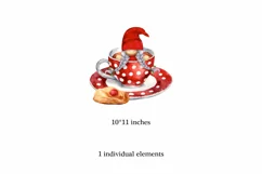 Watercolor gnome in a mug of tea with cookies, Gnome PNG Product Image 2