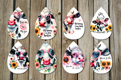 Cows &amp; flowers | 8 Teardrop earring sublimation designs Product Image 2