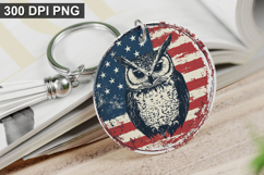 4Th Of July Owl Keychain Sublimation - Round Keychain PNG Product Image 1