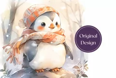 Watercolor Christmas Tumbler Template, Christmas Penguin PNG Product Image 2