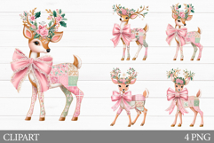 Christmas Deer Clipart. Patchwork Christmas Clipart Product Image 1
