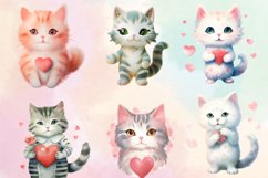 Watercolor Cat Heart Valentine Clipart, Valentine Cat Product Image 3