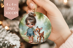 Cute Girl and Deer Ornament PNG Product Image 1
