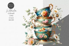 Teacup clipart, Teatime clipart, Floral clipart Product Image 1