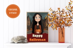 Cartoon Halloween Greeting Card, Halloween Girl Wall Art Product Image 2