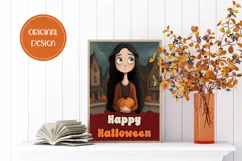 Cartoon Halloween Greeting Card, Halloween Girl Wall Art Product Image 2