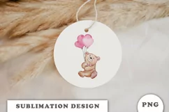 Watercolor Teddy Bear with balloons PNG Product Image 2