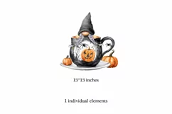 Watercolor Halloween gnome in tea mug, Gnome PNG Product Image 2