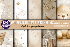 Watercolor Neutral Newborn Scenes Paper PNG Product Image 1