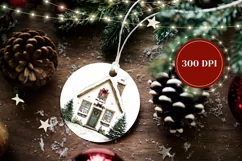 Watercolor Christmas House Ornament, Winter Ornament Print Product Image 2