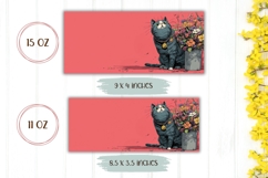 Cartoon Cat Mug Wrap, Flowers Mug Design, Grey Cat Mug Product Image 2