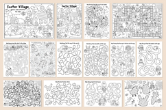 Easter village coloring games. Spring colouring activities Product Image 2