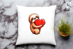 Cute Sloth Holding Heart Clipart Sublimation PNG Product Image 3