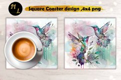 Hummingbird Square Coaster,Watercolor Hummingbird Coaster Product Image 1