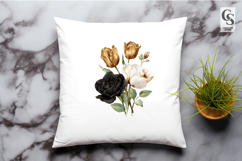 Black Gold Watercolor Flowers Clipart Sublimation PNG Product Image 3