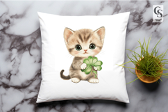 Cute Kitten Lucky Clover Clipart Sublimation PNG Product Image 2