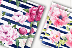 Pink Peony Stripe Digital Paper Product Image 2