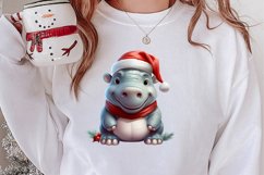 Cute Christmas Hippo Sublimation Clipart, Christmas Clipart Product Image 2