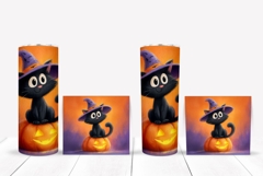 Kids Halloween Tumbler, Halloween Black Cat Tumbler Wrap Product Image 2