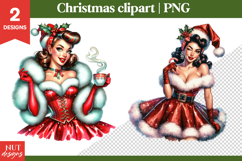 Christmas Clipart, Vintage Christmas Pinup girl Clipart PNG Product Image 1
