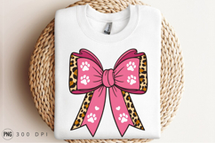 Pink Bow With Leopard Print And Paw Prints Sublimation PNG Product Image 2