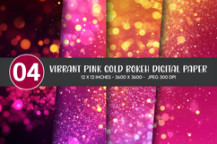 Vibrant Pink Gold Bokeh Digital Paper Product Image 1