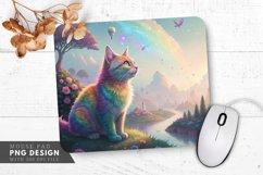Whimsical Rainbow Cat in a Mystical Landscape Mouse Pad PNG Product Image 1
