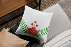 Red Floral Embroidery Design with Green Leaf Branches Product Image 2