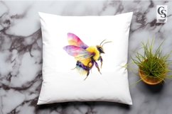 Cute Watercolor Bee With Flowers Clipart Sublimation PNG Set Product Image 3