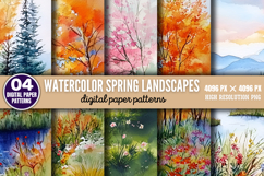 Watercolor Spring Landscapes Pack Digital Paper Background B Product Image 3