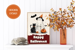 Happy Halloween Greeting Card, Cartoon Ghost Card Template Product Image 2