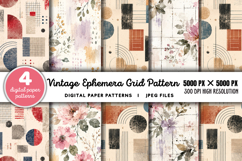 Vintage Grid Lined Ephemera Junk Journal JPG Product Image 1