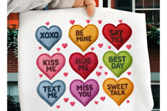 Crochet Valentine Candy Heart PNG, Valentine&#039;s Day Heart PNG Product Image 1