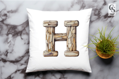 Stone Wood Letter H Alphabet Clipart Sublimation PNG Product Image 3