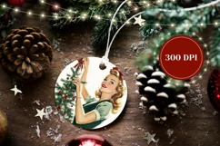 Vintage Christmas Ornament, Retro Woman Ornament Sublimation Product Image 2