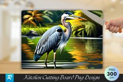 Gray Heron in the River Cutting Board Sublimation Design Product Image 1