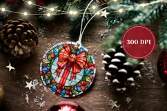 Stained Glass Christmas Ornament PNG, Christmas Red Bow PNG Product Image 2