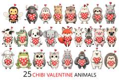 25 Chibi Valentine Animals Clipart Bundle Product Image 1