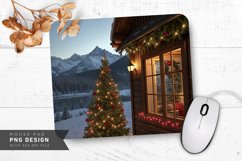 Christmas Cabin with Snowy Mountains Mouse Pad PNG Design Product Image 1