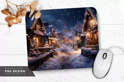 Snowy Village with Holiday Lights Mouse Pad PNG Product Image 1