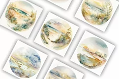 Beach Scene Rounds | Watercolour Clipart JPG Product Image 2