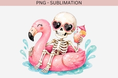 Summerween Skeleton Flamingo Clipart PNG, Tropical Goth Pool Product Image 3