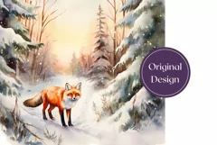 Watercolor Christmas Tumbler Wrap, Winter Fox Sublimation Product Image 2