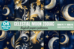 Celestial Moon Zodiac Digital Paper Background PNG Product Image 1