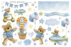 Watercolor Teddy Bear Clipart Product Image 2