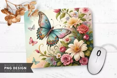 Butterfly and Floral Decoupage Art Mouse Pad PNG Design Product Image 1