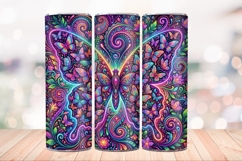 Neon Butterfly 20 OZ Skinny Tumbler Wrap Sublimation PNG. Product Image 2